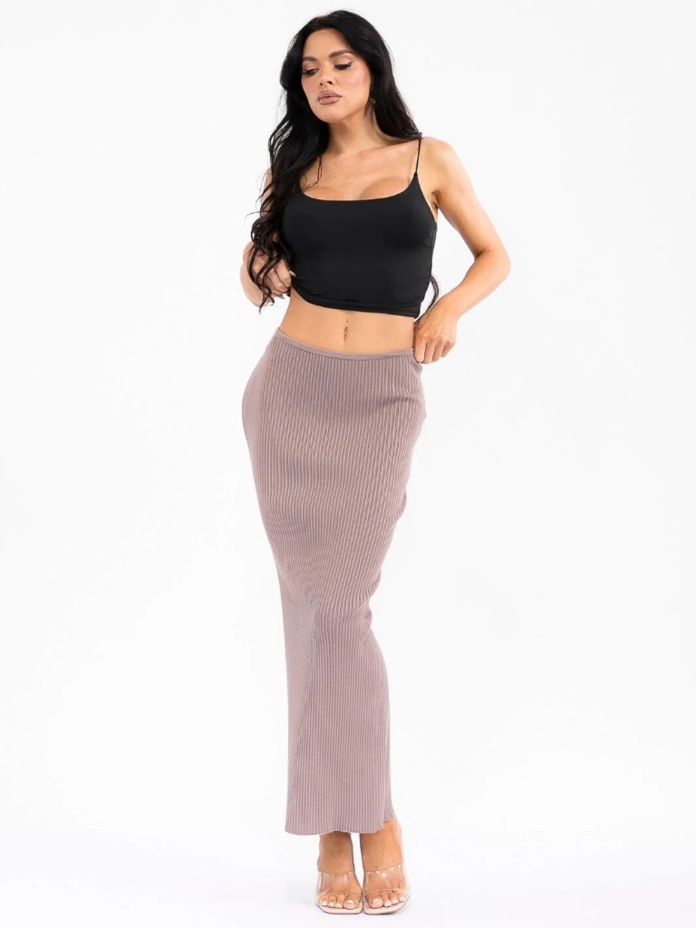 "Hey Babe" Women's Elastic Waist Ribbed Maxi Skirt